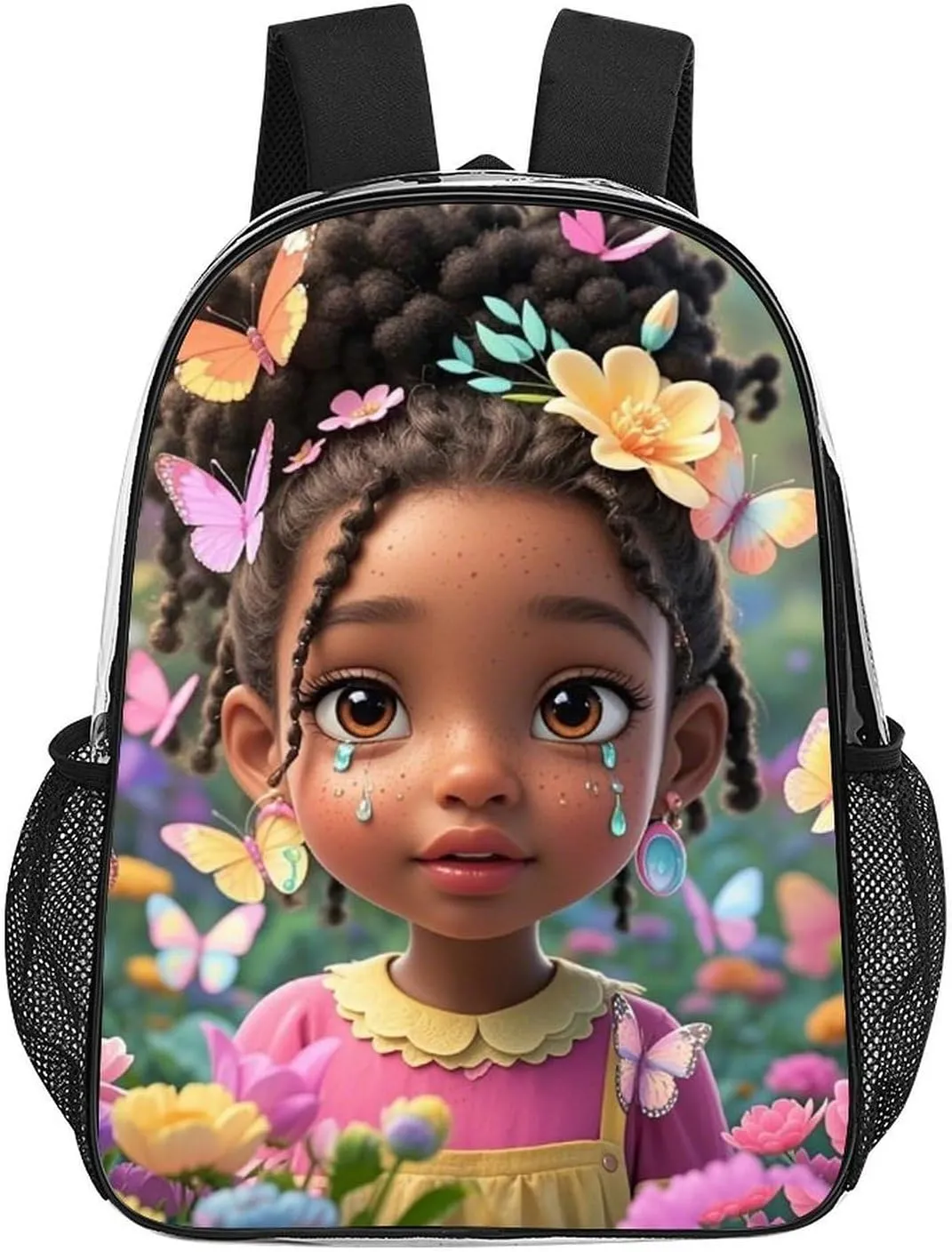 Backpack Multipurpose Anti-Theft Large Capacity Bookbag - Colorful Afro American Black Women With Butterflies Art Travel Hiking Daypack Transparent Bag