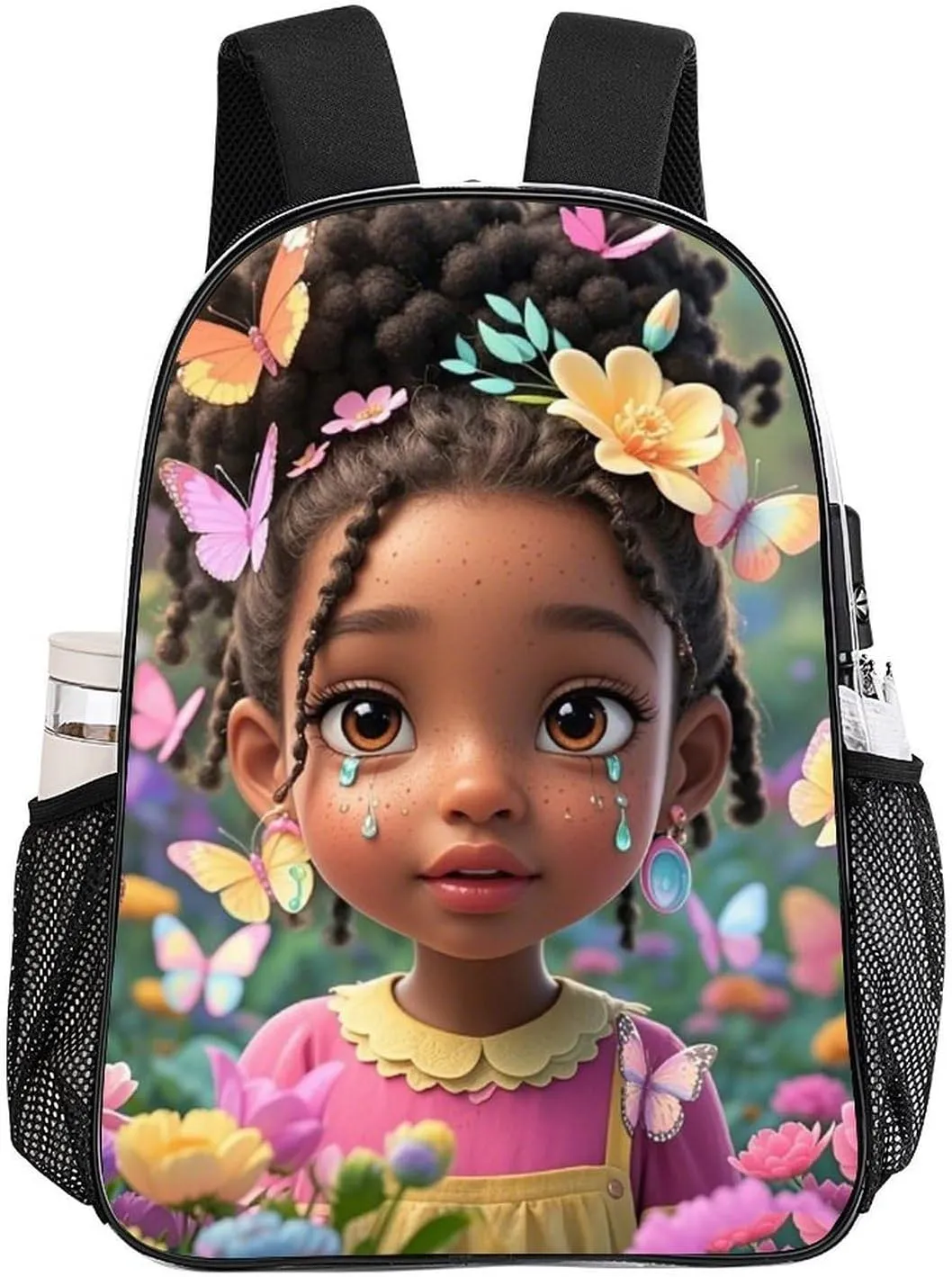 Backpack Multipurpose Anti-Theft Large Capacity Bookbag - Colorful Afro American Black Women With Butterflies Art Travel Hiking Daypack Transparent Bag
