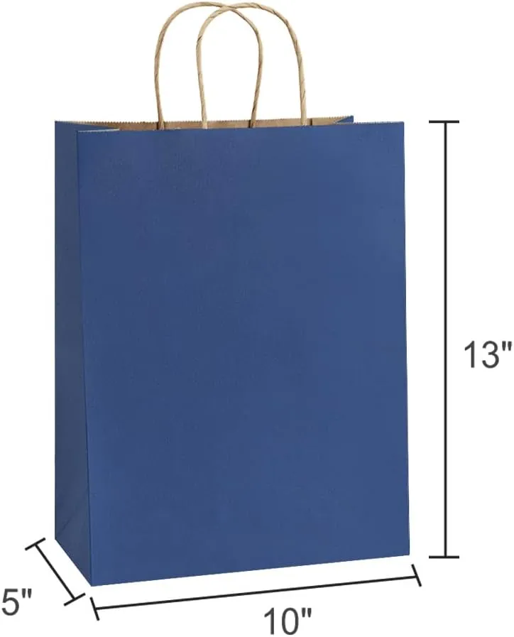 BagDream Gift Bags 50 Pack 10x5x13 Navy Blue Kraft Paper Bags Gift Bags with Handles, Retail Merchandise Bags Wedding Party Favor Bags Bulk Recycled Shopping Paper Bags Sacks