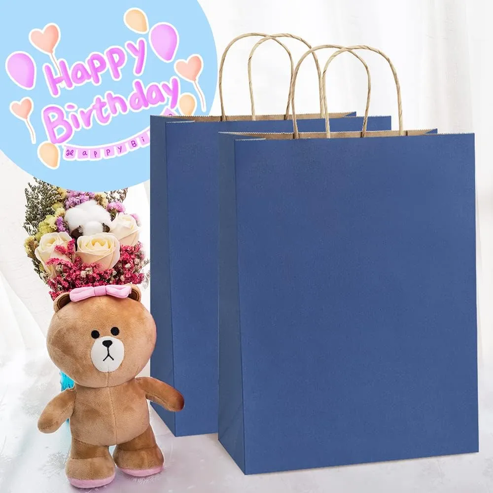 BagDream Gift Bags 50 Pack 10x5x13 Navy Blue Kraft Paper Bags Gift Bags with Handles, Retail Merchandise Bags Wedding Party Favor Bags Bulk Recycled Shopping Paper Bags Sacks