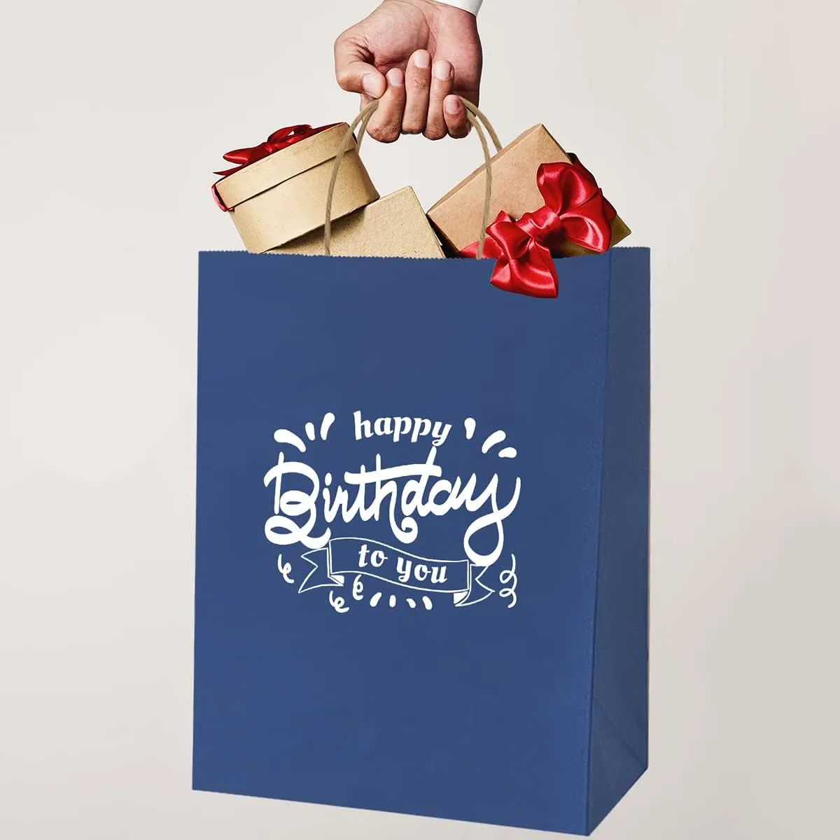 BagDream Gift Bags 50 Pack 10x5x13 Navy Blue Kraft Paper Bags Gift Bags with Handles, Retail Merchandise Bags Wedding Party Favor Bags Bulk Recycled Shopping Paper Bags Sacks