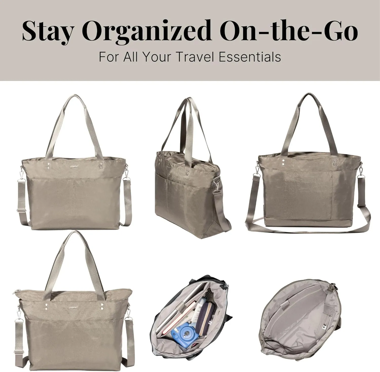 Baggallini Carryall Laptop Tote-Medium 12x19 Inch Travel Crossbody Shoulder Bag