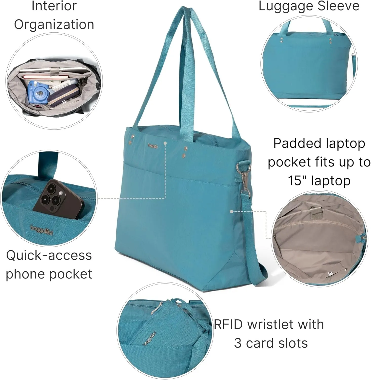Baggallini Carryall Laptop Tote-Medium 12x19 Inch Travel Crossbody Shoulder Bag