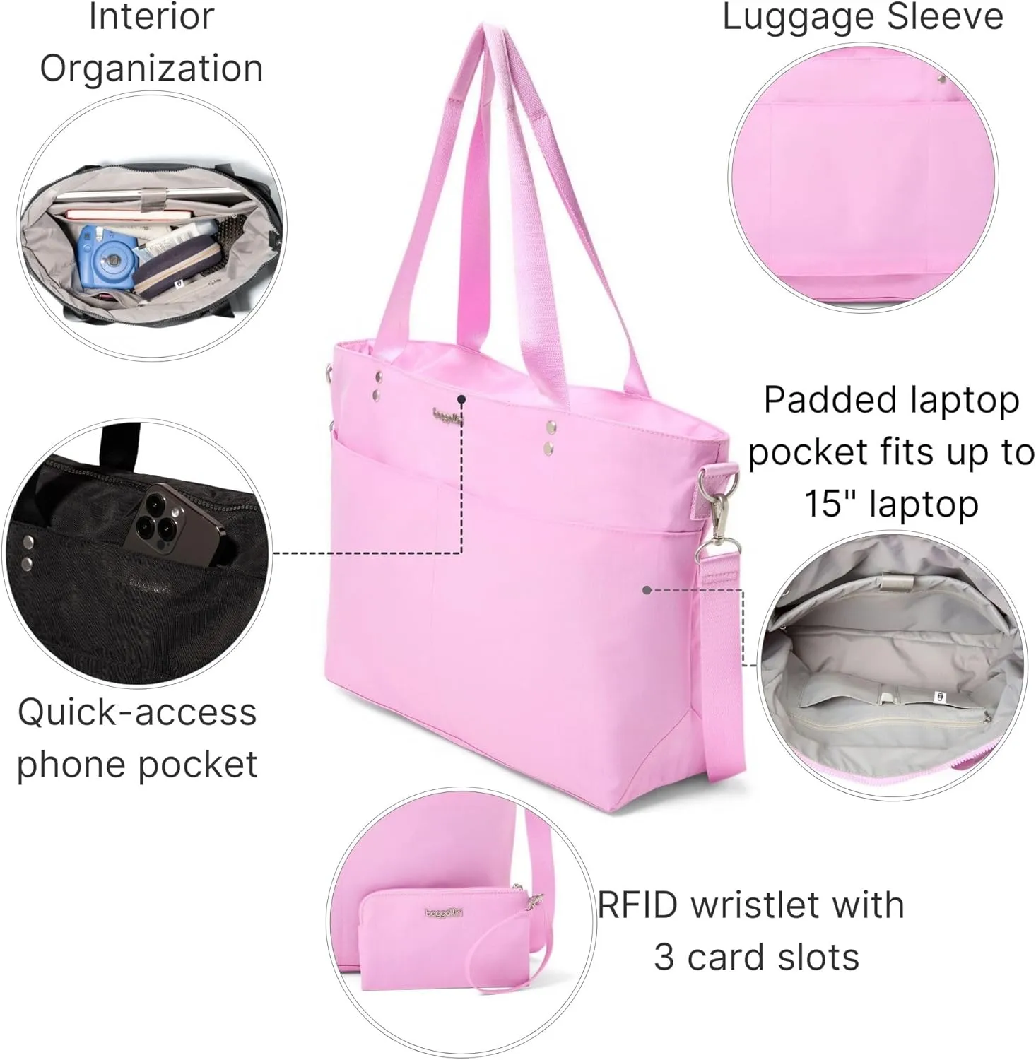 Baggallini Carryall Laptop Tote-Medium 12x19 Inch Travel Crossbody Shoulder Bag