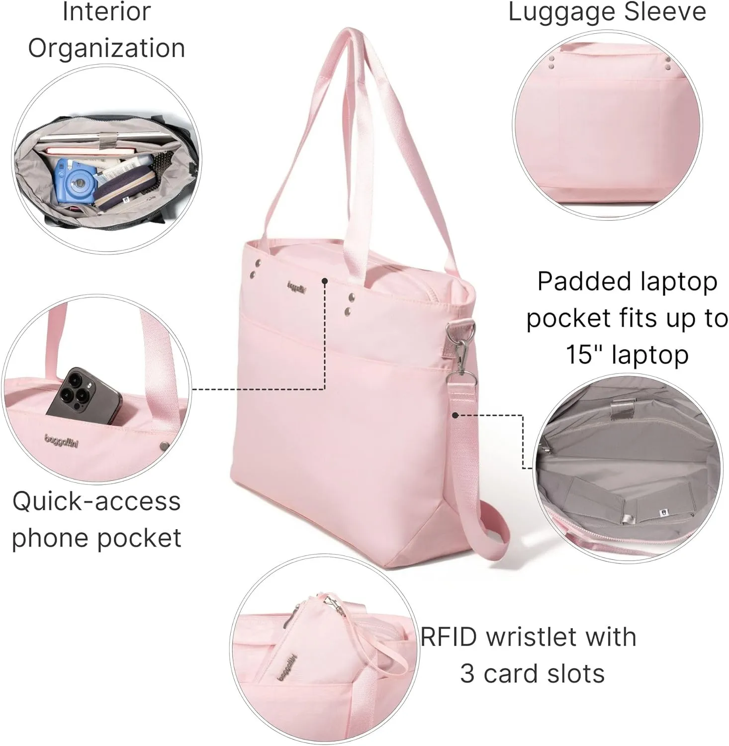 Baggallini Carryall Laptop Tote-Medium 12x19 Inch Travel Crossbody Shoulder Bag