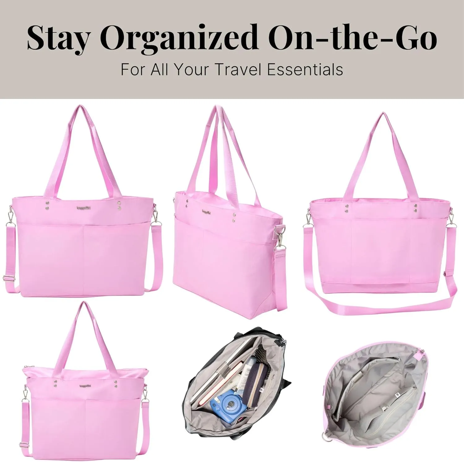 Baggallini Carryall Laptop Tote-Medium 12x19 Inch Travel Crossbody Shoulder Bag
