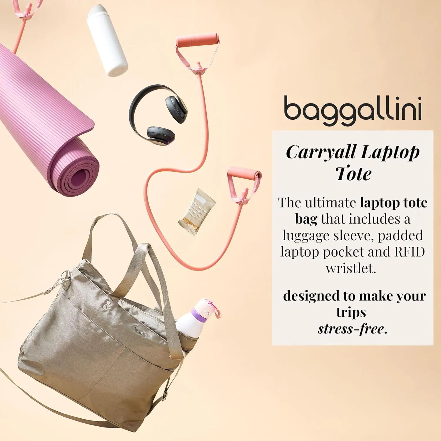 Baggallini Carryall Laptop Tote-Medium 12x19 Inch Travel Crossbody Shoulder Bag