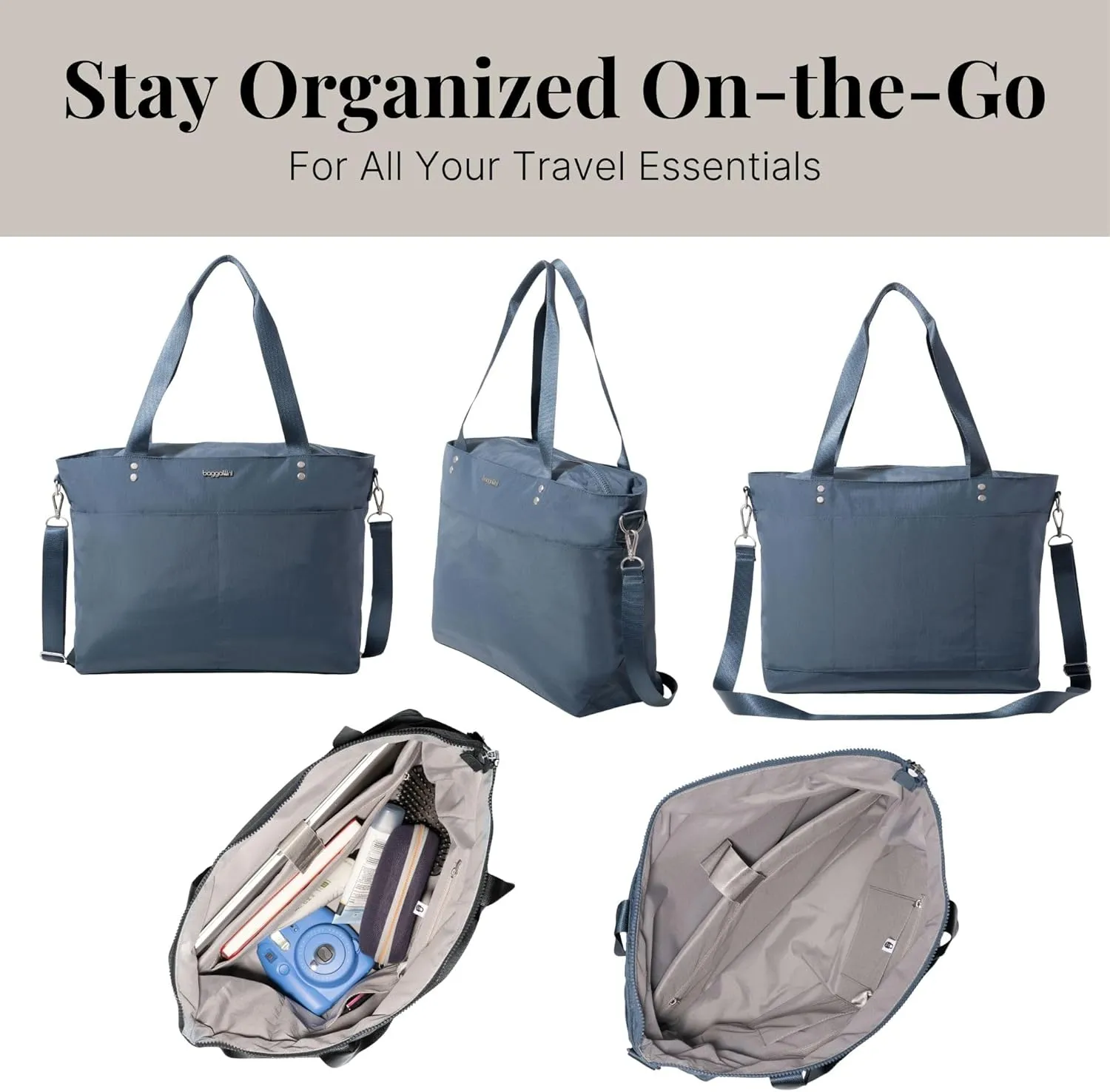 Baggallini Carryall Laptop Tote-Medium 12x19 Inch Travel Crossbody Shoulder Bag