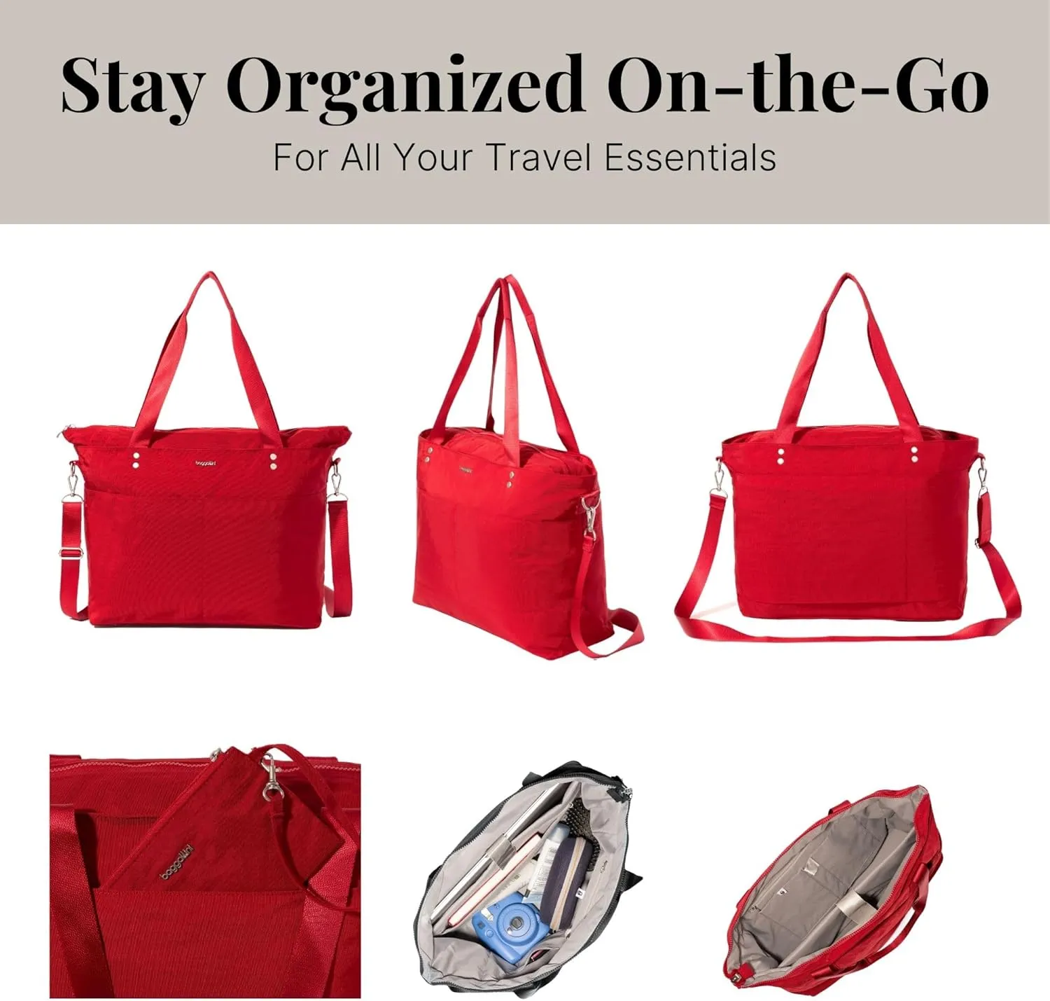 Baggallini Carryall Laptop Tote-Medium 12x19 Inch Travel Crossbody Shoulder Bag