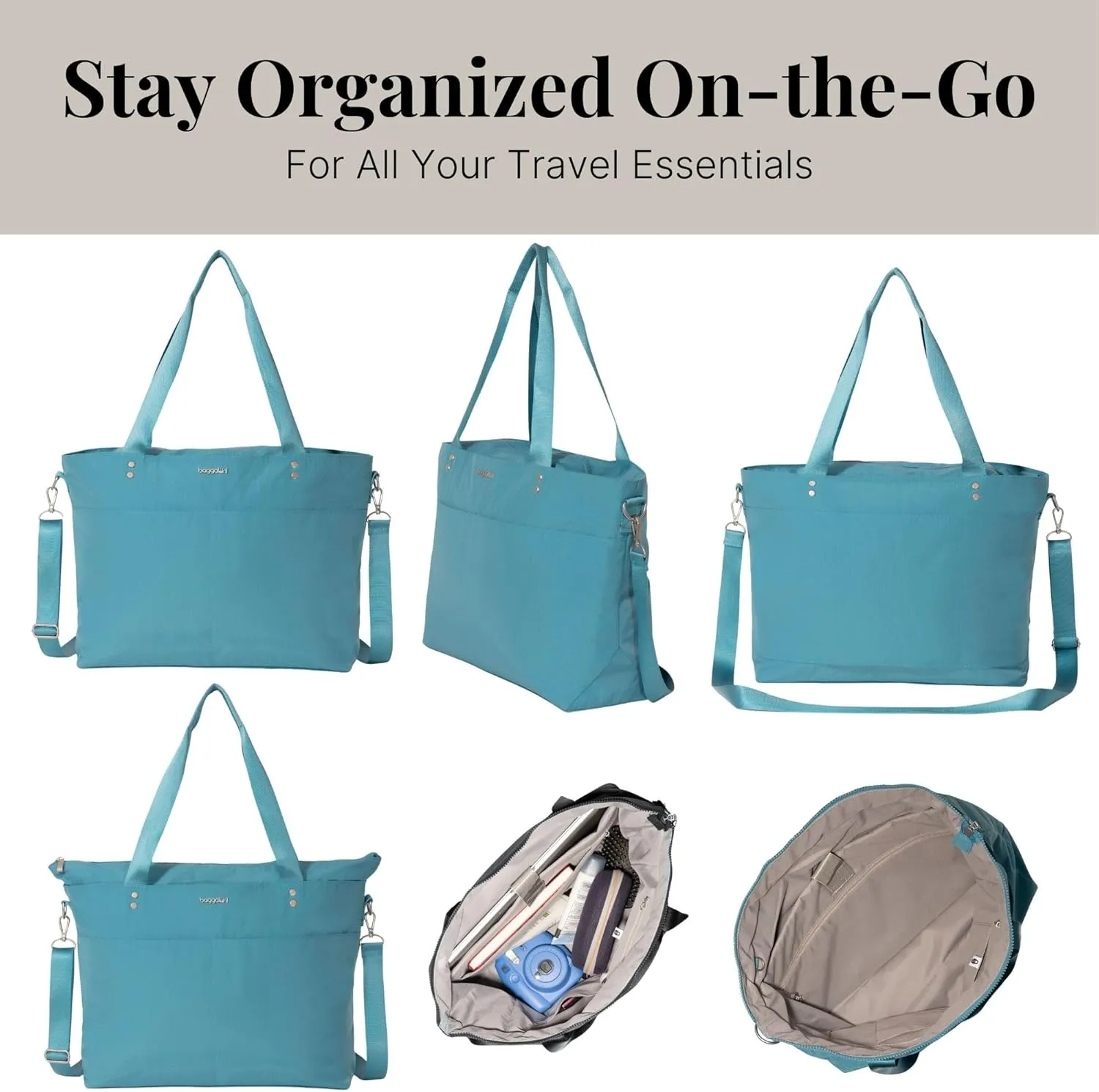 Baggallini Carryall Laptop Tote-Medium 12x19 Inch Travel Crossbody Shoulder Bag