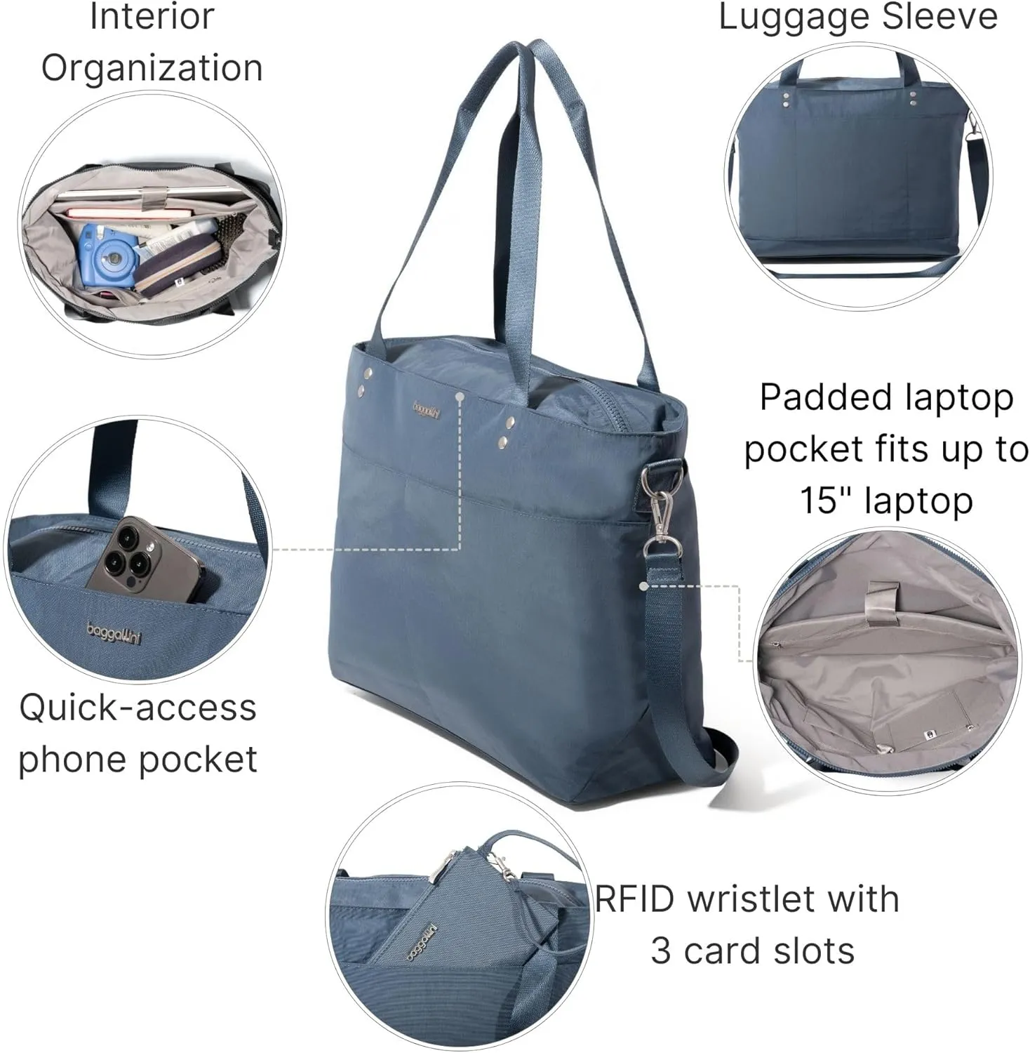 Baggallini Carryall Laptop Tote-Medium 12x19 Inch Travel Crossbody Shoulder Bag
