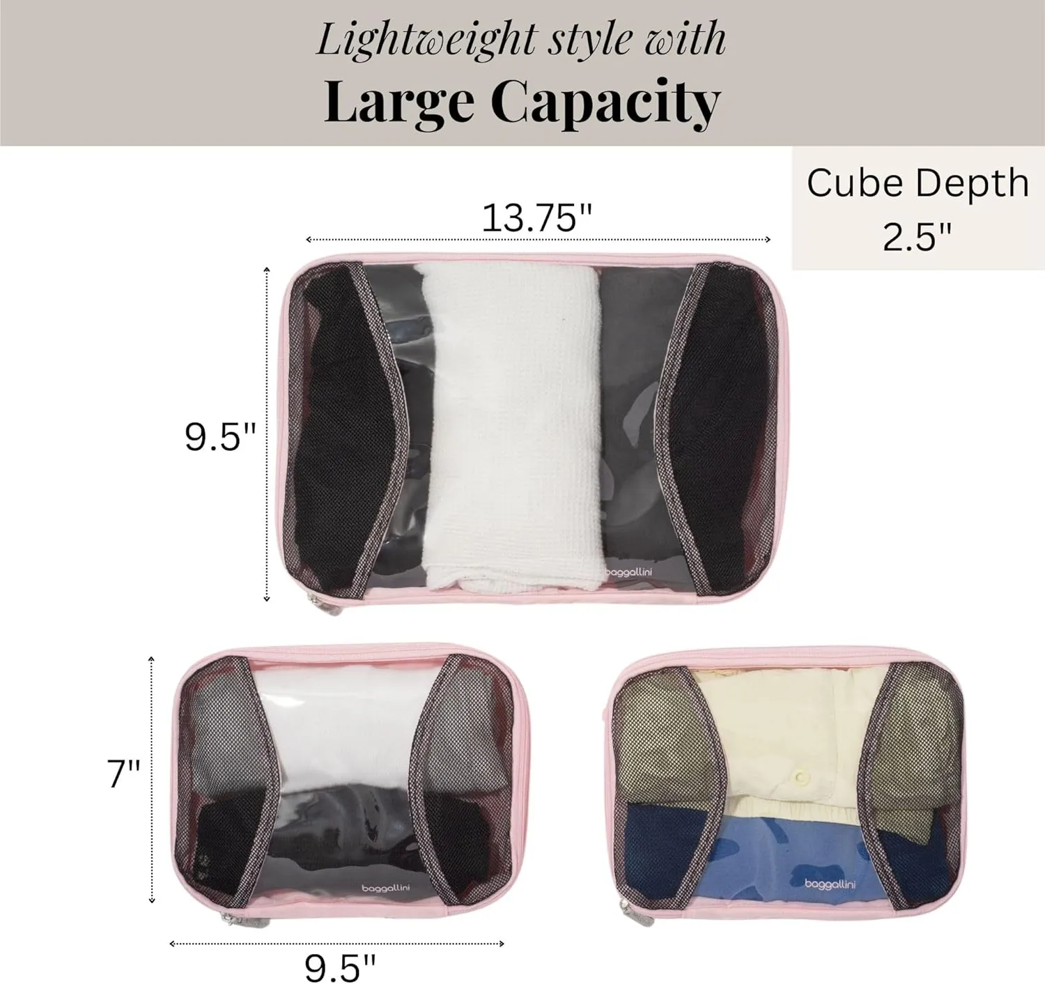 Baggallini Compression Cube 3-piece set - Lightweight Compression Packing Cubes for Travel