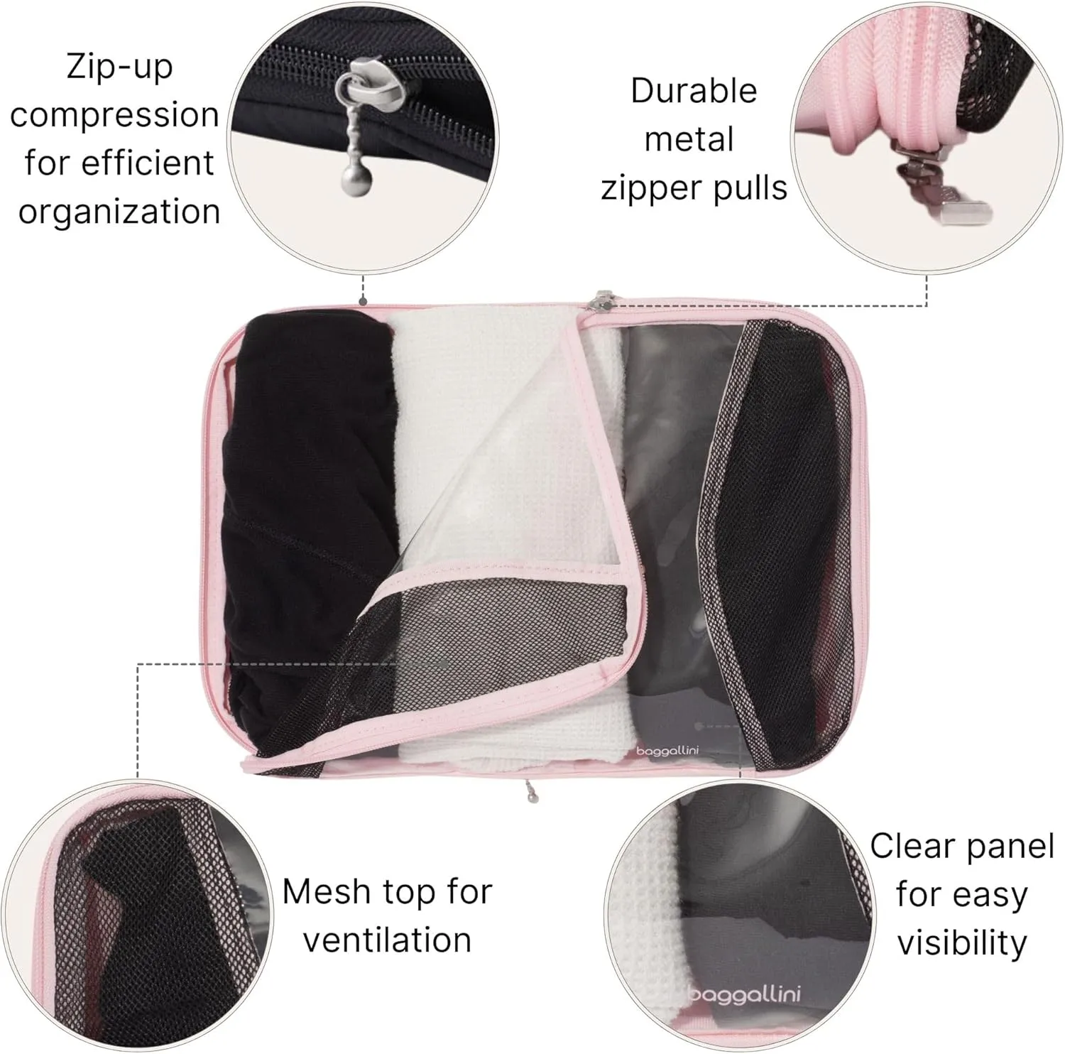 Baggallini Compression Cube 3-piece set - Lightweight Compression Packing Cubes for Travel