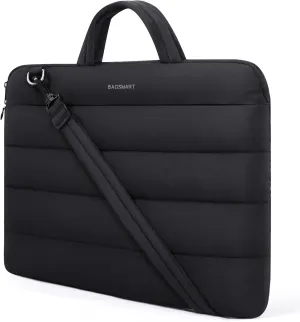 BAGSMART 15-16 inch Laptop Sleeve Bag with Strap, Puffy Padded Laptop Case with Pocket, Portable Macbook Air/Pro 13 inch Case for Women, Repellent Protective Sleeve Fitted with Dell, HP, Black
