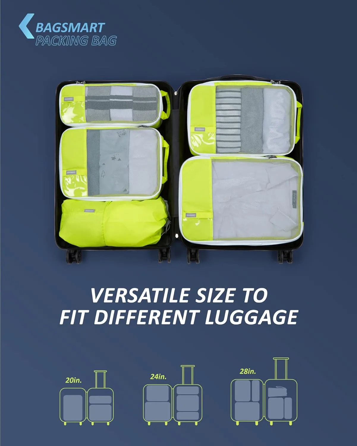 BAGSMART 6 Set Compression Packing Cubes - Lightweight Travel Essentials, Durable Luggage Organizer