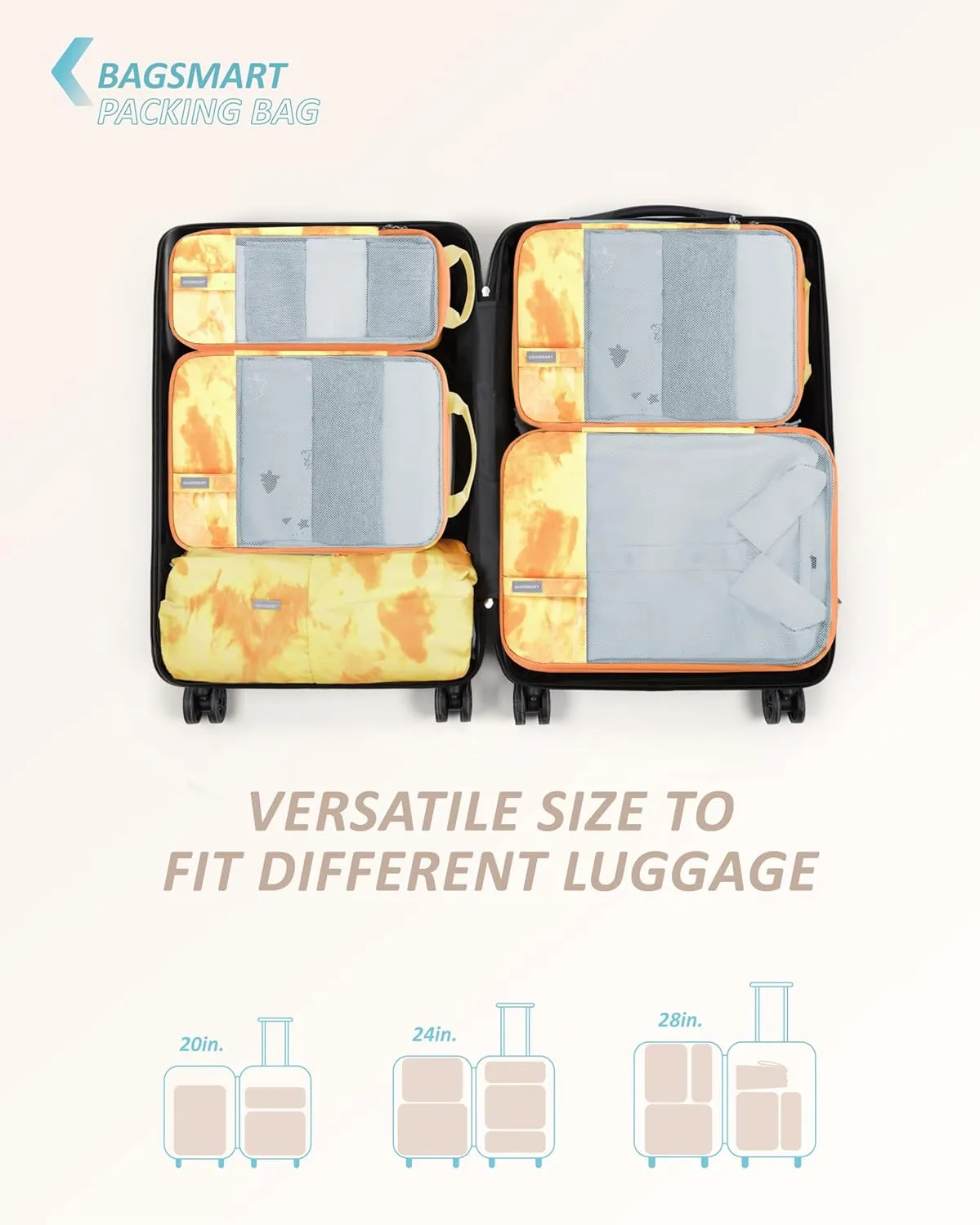 BAGSMART 6 Set Compression Packing Cubes - Lightweight Travel Essentials, Durable Luggage Organizer