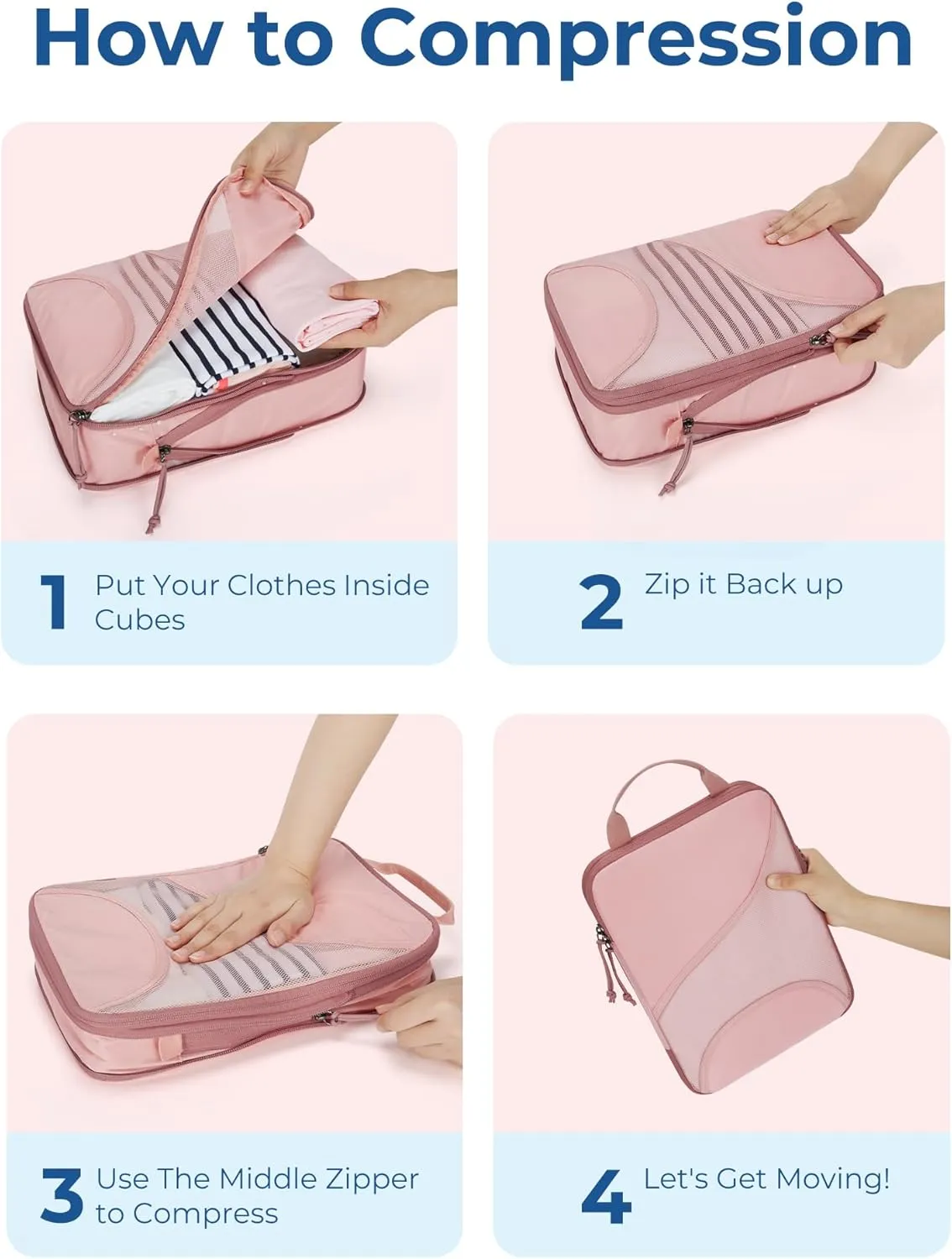 BAGSMART Compression Packing Cubes - 6 Set Travel Packing Cubes for Suitcases, Compression Suitcase Organizers with Shoe Bag