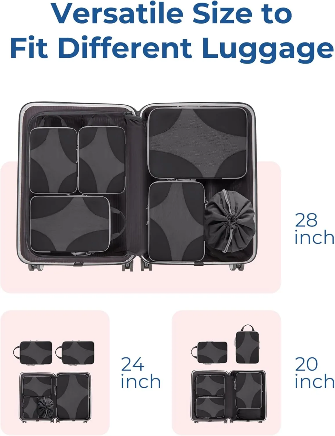 BAGSMART Compression Packing Cubes for Travel, Compressible Luggage Organizer for Cruise Ship, Lightweight Travel Essentials 6-Pack 1L 2M 2S 1Shoe Bag
