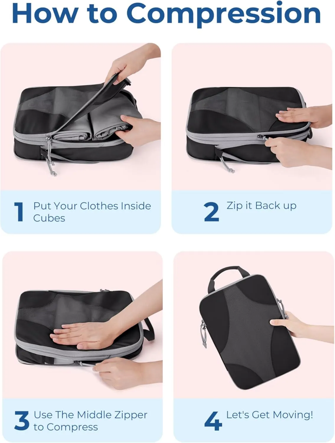 BAGSMART Compression Packing Cubes for Travel, Compressible Luggage Organizer for Cruise Ship, Lightweight Travel Essentials 6-Pack 1L 2M 2S 1Shoe Bag