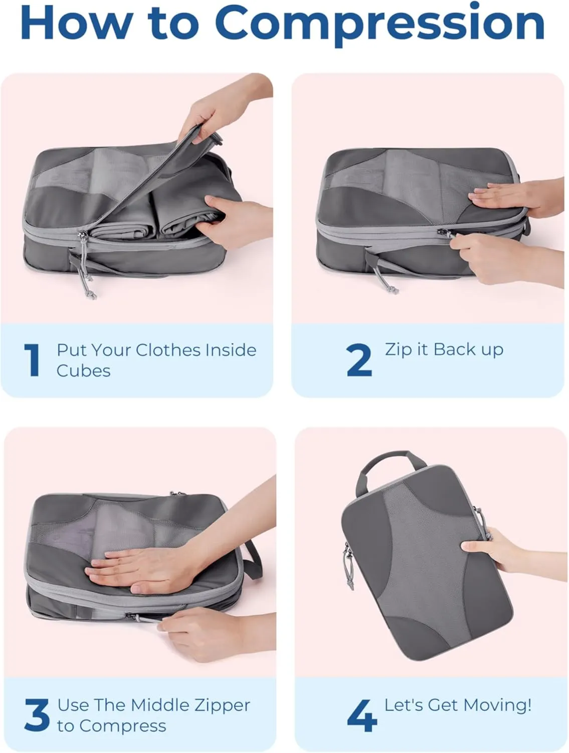 BAGSMART Compression Packing Cubes for Travel, Compressible Luggage Organizer for Cruise Ship, Lightweight Travel Essentials 6-Pack 1L 2M 2S 1Shoe Bag