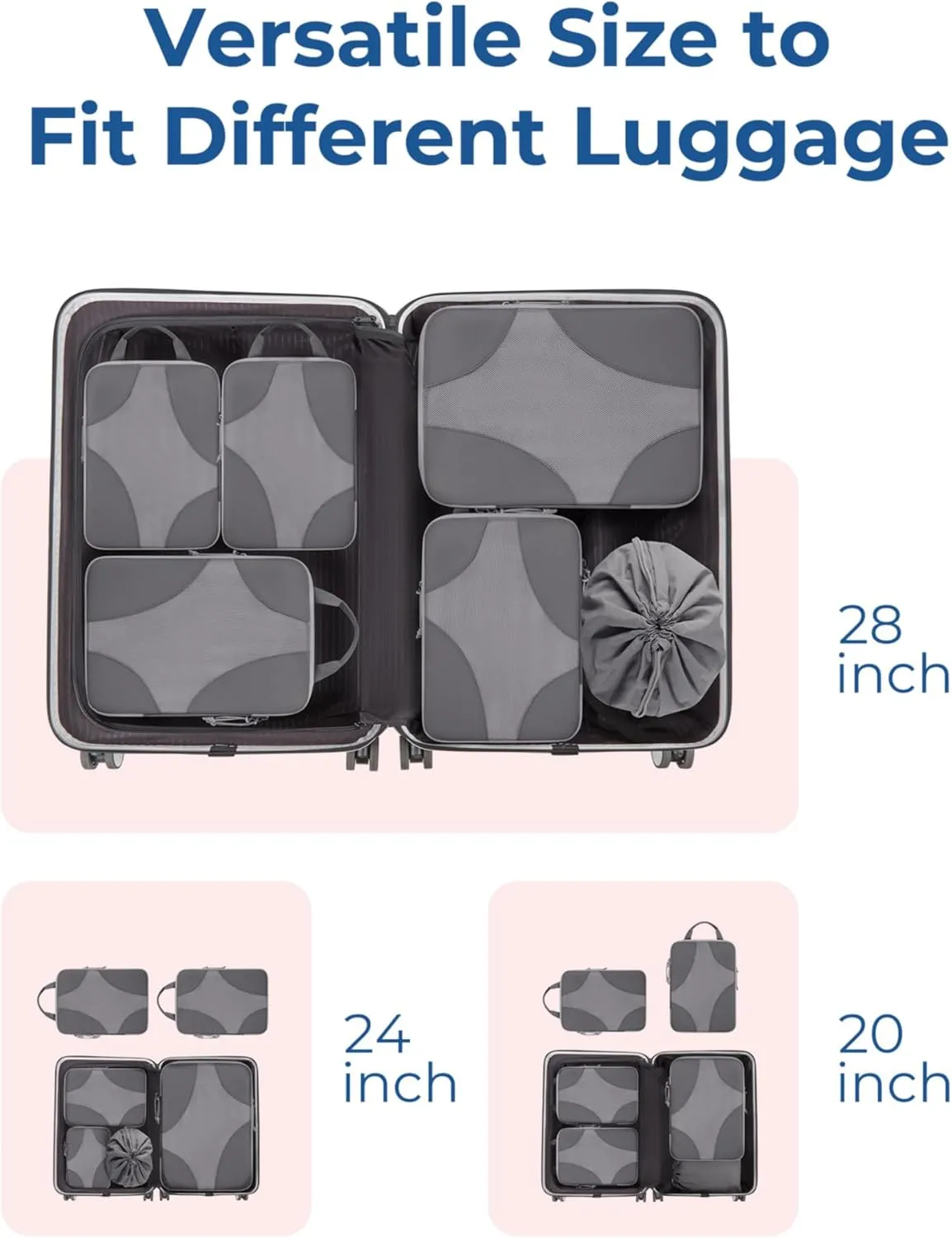 BAGSMART Compression Packing Cubes for Travel, Compressible Luggage Organizer for Cruise Ship, Lightweight Travel Essentials 6-Pack 1L 2M 2S 1Shoe Bag
