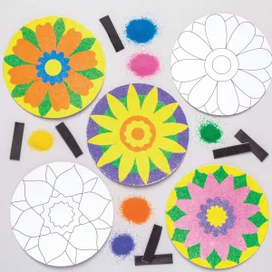 Baker Ross AW358 Flower Sand Art Magnets - Pack of 6, Spring Crafts for Kids to Decorate and Display