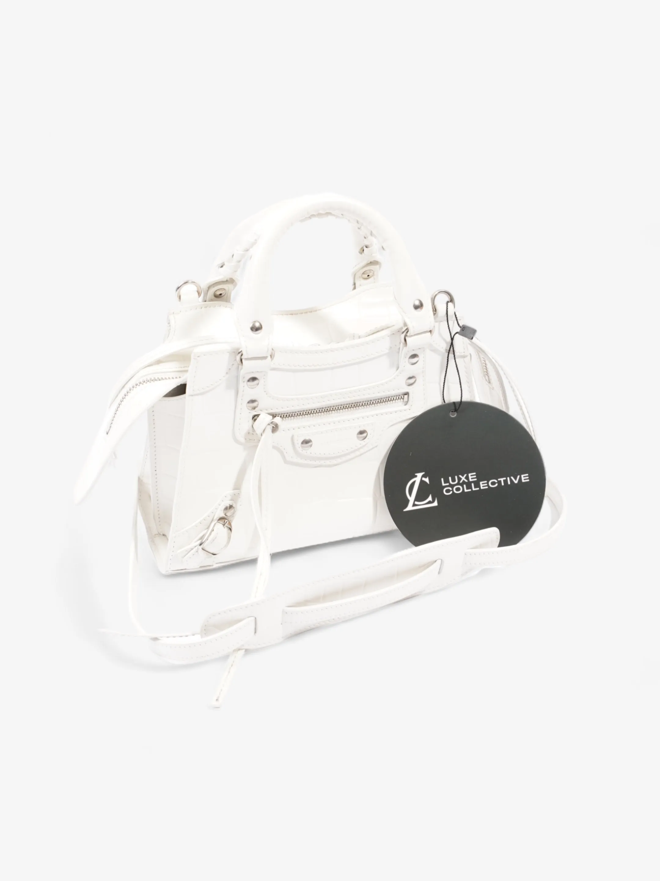 Balenciaga Neo Classic Mini White Embossed Leather