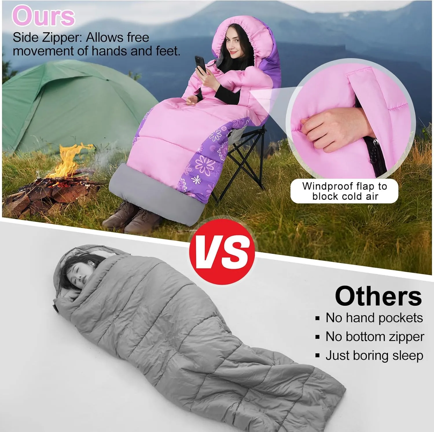 Basumee Sleeping Bags for Adults 3 Season Warm Cool Weather Wearable Camping Sleeping Bag with Compression Bag Portable Backpacking Hiking Camping Essential for Women Men Kids Teens