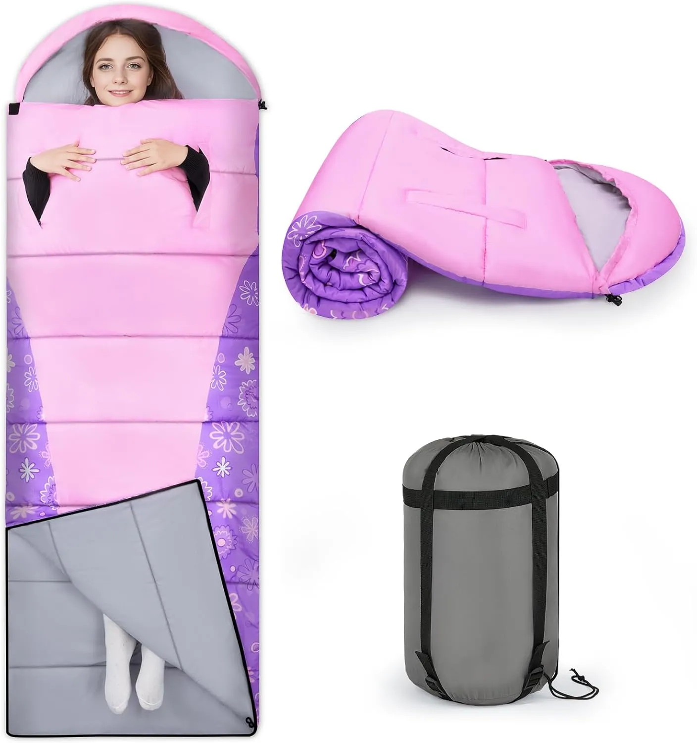 Basumee Sleeping Bags for Adults 3 Season Warm Cool Weather Wearable Camping Sleeping Bag with Compression Bag Portable Backpacking Hiking Camping Essential for Women Men Kids Teens