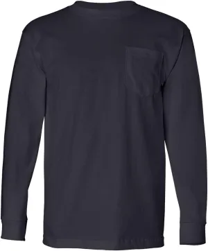 Bayside Adult 6.1 oz., 100% Cotton Long Sleeve Pocket T-Shirt S NAVY