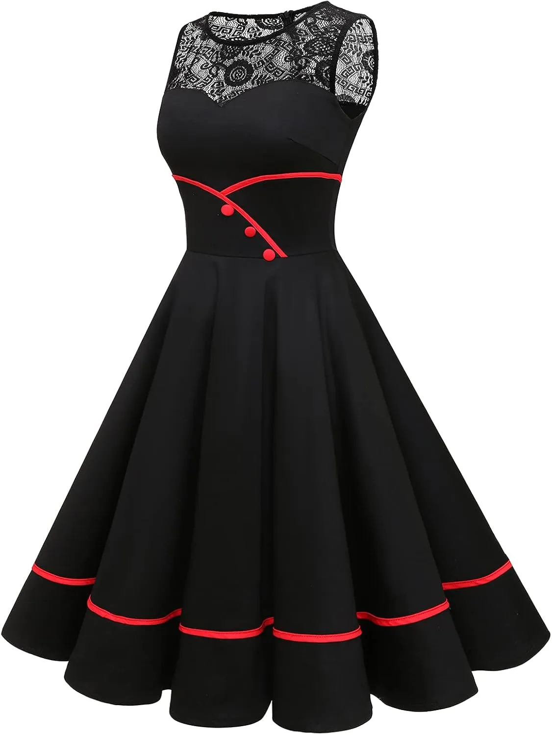 Bbonlinedress Women's 50s Vintage Floral Lace Retro Rockabilly Sleeveless Round Neck Cocktail Party Swing Dress
