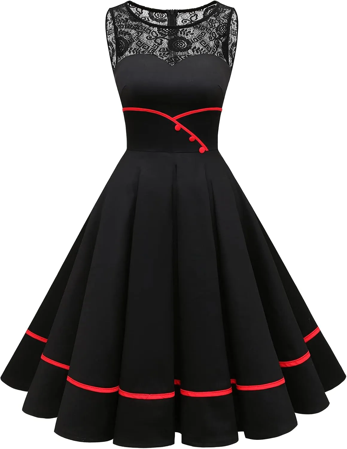 Bbonlinedress Women's 50s Vintage Floral Lace Retro Rockabilly Sleeveless Round Neck Cocktail Party Swing Dress