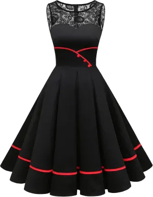 Bbonlinedress Women's 50s Vintage Floral Lace Retro Rockabilly Sleeveless Round Neck Cocktail Party Swing Dress