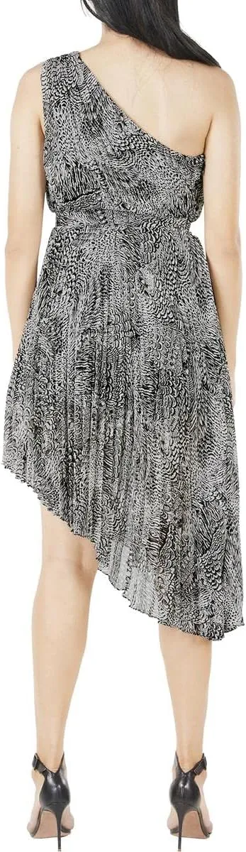 BCBGMAXAZRIA Women's Fit and Flare Sleeveless Cocktail Dress Pleated Asymmetrical Neck and Hem