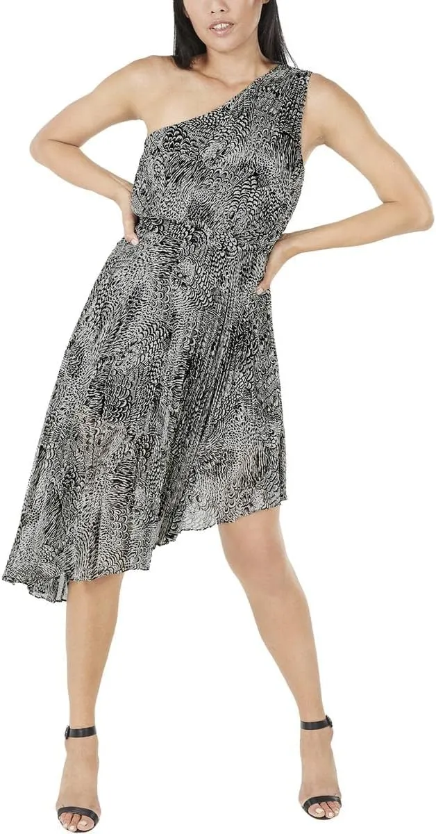 BCBGMAXAZRIA Women's Fit and Flare Sleeveless Cocktail Dress Pleated Asymmetrical Neck and Hem