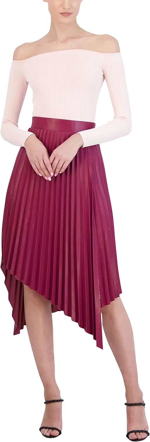 BCBGMAXAZRIA Women's Fitted Ribbed Sweater Off The Shoulder Long Sleeve Sculpted Neck Top