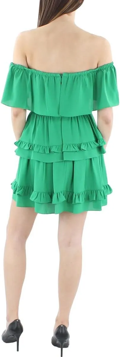 BCBGMAXAZRIA Women's Off Shoulder Ruffle Short Dress