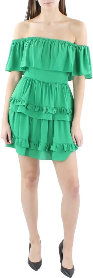 BCBGMAXAZRIA Women's Off Shoulder Ruffle Short Dress