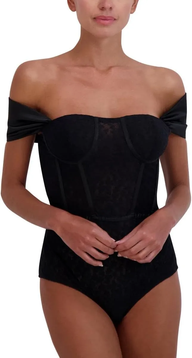 BCBGMAXAZRIA Womens Off Shoulder Sweetheart Neck Bodysuit