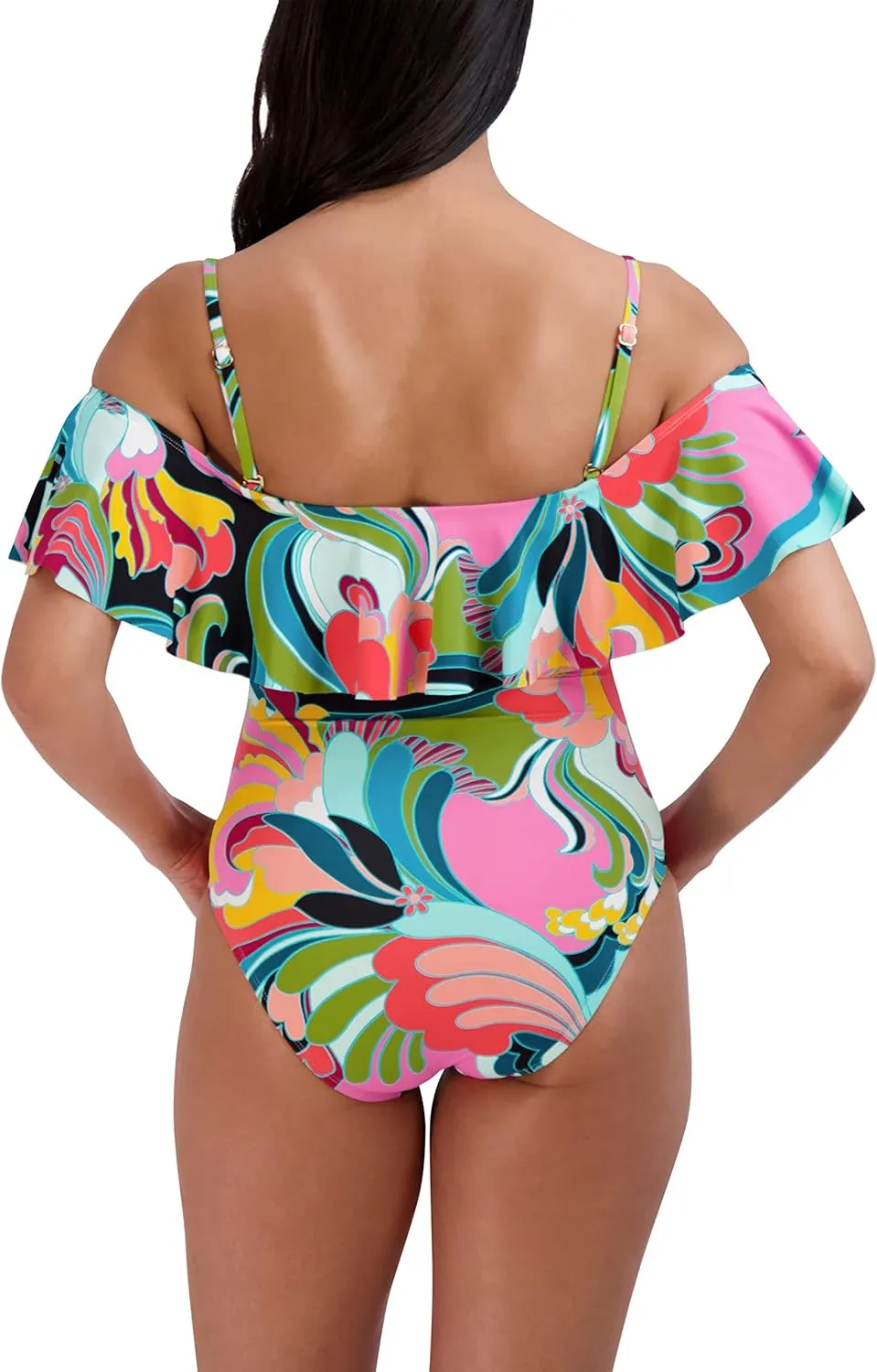 BCBGMAXAZRIA Women's Standard One Piece Swimsuit Off The Shoulder Tummy Control Quick Dry Bathing Suit