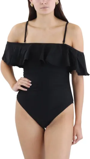 BCBGMAXAZRIA Women's Standard One Piece Swimsuit Off The Shoulder Tummy Control Quick Dry Bathing Suit