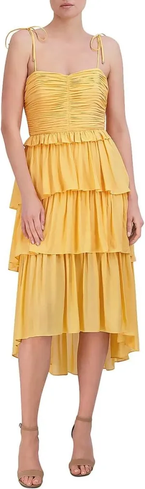 BCBGMAXAZRIA Women's Tiered Sweetheart Neck Sleeveless Midi Dress