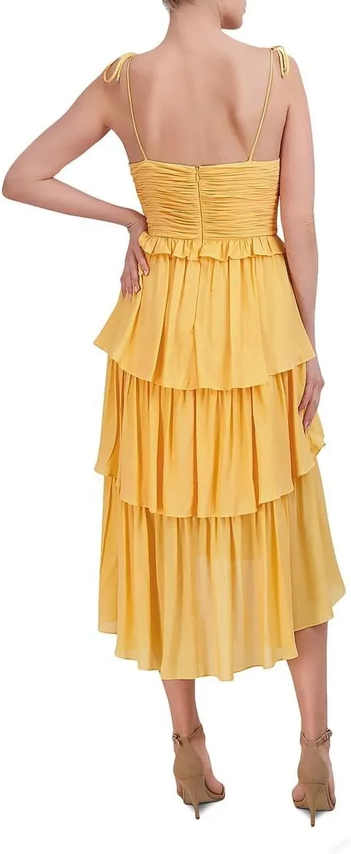 BCBGMAXAZRIA Women's Tiered Sweetheart Neck Sleeveless Midi Dress