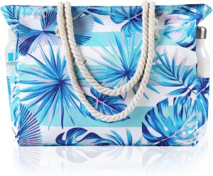Beach Bags for Women - Large Beach Tote Bag Waterproof Sandproof with Zipper, Swiming Pool Bag Large Tote