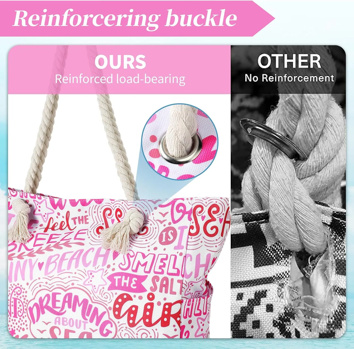 Beach Bags for Women - Large Beach Tote Bag, Women Sandproof Pool Bag for Pool Gym Grocery Travel