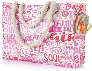 Beach Bags for Women - Large Beach Tote Bag, Women Sandproof Pool Bag for Pool Gym Grocery Travel