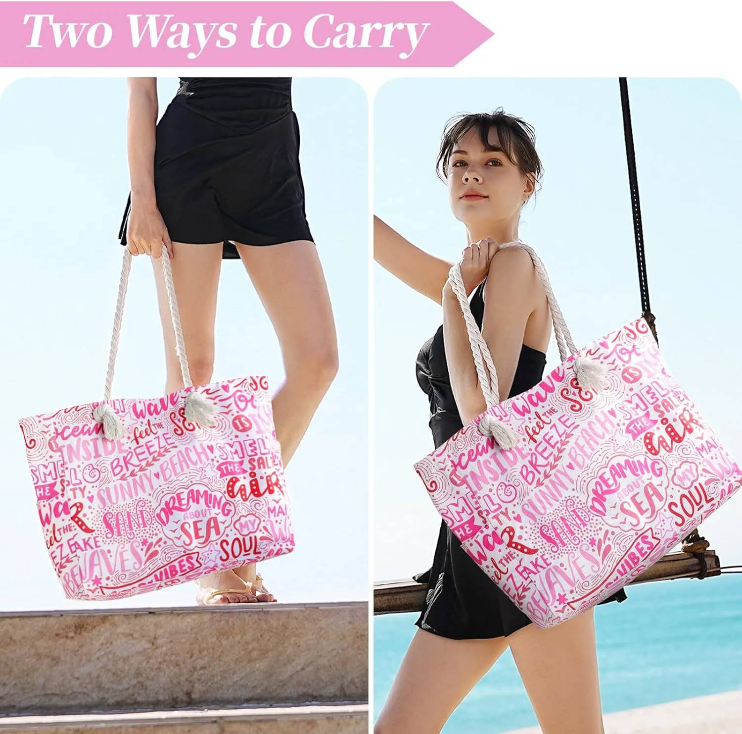 Beach Bags for Women - Large Beach Tote Bag, Women Sandproof Pool Bag for Pool Gym Grocery Travel