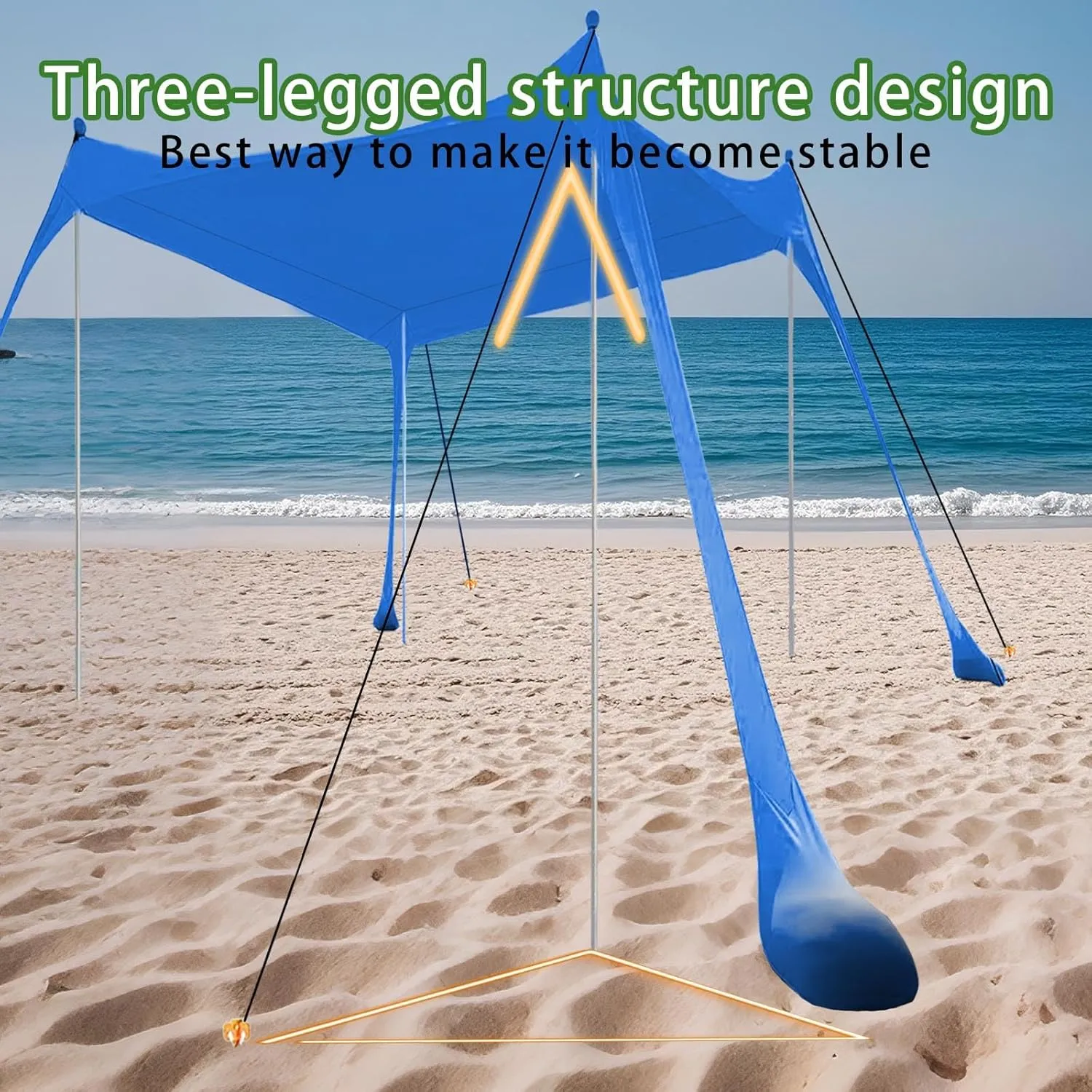 Beach Tent, Beach Canopy UPF50  with Sandbags, Sand Shovels, Ground Pegs & Stability Poles, Outdoor Shade Camping Sun Shelter for Camping Trips, Fishing, Backyard Fun or Picnics