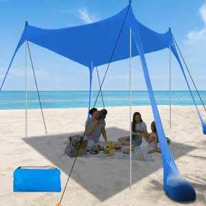 Beach Tent, Beach Canopy UPF50  with Sandbags, Sand Shovels, Ground Pegs & Stability Poles, Outdoor Shade Camping Sun Shelter for Camping Trips, Fishing, Backyard Fun or Picnics