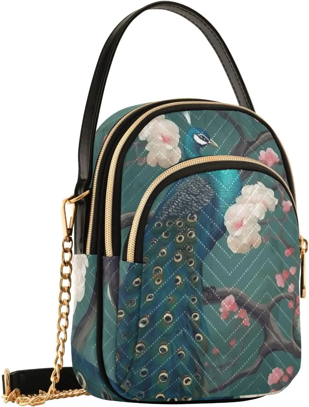 Beautiful Peacocks in Branches with Fruit Small Handbag with Shoulder Strap, Crossbody Shoulder Bags for Women